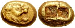 KINGS of LYDIA. Uncertain King. Before 561 BC. EL Third Stater - Trite (4.76 gm). Estimate $750 KINGS of LYDIA. Uncertain King. Before 561 BC. EL Third Stater - Trite (4.76 gm). Head of roaring lion r