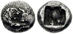 KINGS of LYDIA. Time of Kroisos. Circa 561-546 BC. AR Twelfth Siglos (0.83 gm). Estimate $200 KINGS of LYDIA. Time of Kroisos. Circa 561-546 BC. AR Twelfth Siglos (0.83 gm). Confronted foreparts of li