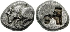DYNASTS of LYCIA. Uncertain. Circa 520-480 BC. AR Diobol (1.50 gm). Estimate $150 DYNASTS of LYCIA. Uncertain. Circa 520-480 BC. AR Diobol (1.50 gm). Forepart of boar left / Incuse square. SNG von Aul
