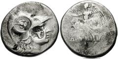 PAMPHYLIA, Side. Circa 200-190 BC. AR Tetradrachm (16.02 gm). Estimate $300 PAMPHYLIA, Side. Circa 200-190 BC. AR Tetradrachm (16.02 gm). Head of Athena right, wearing crested Corinthian helmet; count