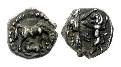 SAMARIA. Circa 375-333 BCE. AR Hemiobol (0.24 gm). Estimate $400 SAMARIA. Circa 375-333 BCE. AR Hemiobol (0.24 gm). Mare suckling foal right / Persian king slaying lion; Aramaic 'S' (Samaria). Meshore