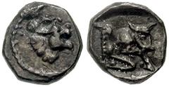 SAMARIA. Circa 375-333 BCE. AR Hemiobol (0.35 gm). Estimate $600 SAMARIA. Circa 375-333 BCE. AR Hemiobol (0.35 gm). Head of roaring lion right / Forepart of bull right. Meshorer & Qedar 159. Good VF, 