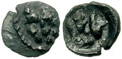 SAMARIA. Circa 375-333 BCE. AR Tetartemorion (0.21 gm). Estimate $500 SAMARIA. Circa 375-333 BCE. AR Tetartemorion (0.21 gm). Facing lion's head / Forepart of bull right. Cf. Meshorer & Qedar 169 (obo