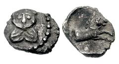 SAMARIA. Circa 375-333 BCE. AR Hemiobol (0.23 gm). Estimate $400 SAMARIA. Circa 375-333 BCE. AR Hemiobol (0.23 gm). Facing draped bust / Forepart of bridled horse right. Meshorer & Qedar 175. Toned VF