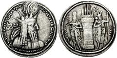 SASANIAN KINGS of PERSIA. Varhran I. 273-276 AD. AR Drachm (4.16 gm). Estimate $300 SASANIAN KINGS of PERSIA. Varhran I. 273-276 AD. AR Drachm (4.16 gm). Crowned bust right / Fire altar flanked by att