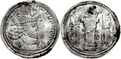SASANIAN KINGS of PERSIA. Hormazd II. 303-309 AD. AR Drachm (3.43 gm). Estimate $200 SASANIAN KINGS of PERSIA. Hormazd II. 303-309 AD. AR Drachm (3.43 gm). Crowned bust right / Fire altar flanked by H