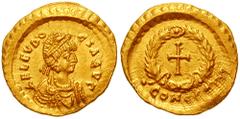 AELIA EUDOCIA, wife of Theodosius II. AV Tremissis (1.47 gm). Constantinople mint. Struck circa 440 AD. Estimate $300 AELIA EUDOCIA, wife of Theodosius II. AV Tremissis (1.47 gm). Constantinople mint.