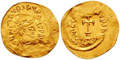 MAURICE TIBERIUS. 582-602 AD. AV Tremissis (1.34 gm). Constantinople mint. Estimate $150 MAURICE TIBERIUS. 582-602 AD. AV Tremissis (1.34 gm). Constantinople mint. Diademed and draped bust right / Cro