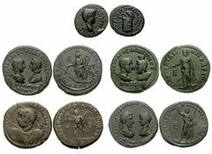 ROMAN PROVINCIAL. Moesia and Thrace. Lot of five Æ. Includes the following: MOESIA INFERIOR, Marcianopolis. Macrinus and Diadumenian. 217-218 AD. Æ 27mm (13.80 gm). Busts of Macrinus right, and Diadum