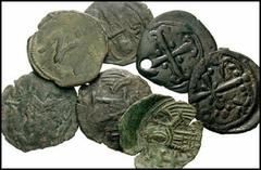 BYZANTINE. Later Palaeologans. Lot of seven Æ. Includes the following: Anonymous Class I Follis. DOC III I.19; SB 1889 // Michael VIII. 1261-1282. Æ Trachy. Constantinople mint. DOC IV pl. XXVII 4; SB