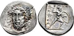 DYNASTS of LYCIA. Perikles. Circa 380-360 BC. AR Stater (23mm, 9.85 g, 11h). Struck circa 380-375 BC. Head of Perikles facing slightly left, drapery around neck / Warrior, nude but for crested Corinth