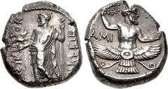 CILICIA, Issos. Tiribazos. Satrap of Lydia, 388-380 BC. AR Stater (19mm, 10.68 g, 1h). Ba’al standing left, holding eagle and scepter / Ahura-Mazda, body terminating in winged solar disk, facing, head