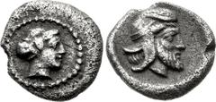 CILICIA, Mallos. Tiribazos. Satrap of Lydia, 388-380 BC. AR Obol (10mm, 0.79 g, 4h). Struck circa 390/87-387/6 BC. Head of Aphrodite right / Head right, wearing satrapal headdress (bashlyk). Cf. Casab