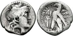 SELEUKID KINGS of SYRIA. Demetrios II Nikator. Second reign, 129-125 BC. AR Didrachm (21mm, 5.94 g, 12h). Tyre mint. Dated SE 184 (129/8 BC). Diademed and draped bust right; c/m: PIH in rectangular in