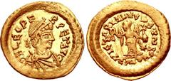 UNCERTAIN GERMANIC TRIBES, Pseudo-Imperial coinage. Late 5th century AD or slightly later. AV Tremissis (15mm, 1.48 g, 5h). Imitating a Constantinople mint tremissis struck in the name of Leo I. Uncer