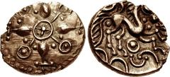 CELTIC, Iceni. Uninscribed. Circa 65-1 BC. AV Quarter Stater (11.5mm, 0.98 g). Gisleham Glory type. Cruciform pattern with central four-spoked wheel; annulets at ends, teardrop shapes in quarters / Ho
