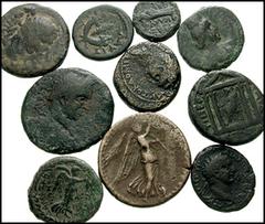 GREEK and ROMAN PROVINCIAL. Syria and Judaea. Cleopatra to Herennius Etruscus. Lot of ten Æ. Includes the following: SYRIA, Coele-Syria Damascus. Cleopatra VII. Æ 21mm. Head of Tyche right / Nike adva