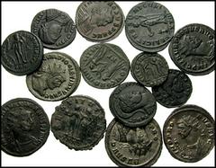 ROMAN IMPERIAL. Tacitus to Constans. Lot of fourteen Æ. Includes the following: TACITUS. Antoninianus. Felicitas // PROBUS. Antoninianus. Temple of Roma (2) // Same. Pax // Same. Fides // Same. Victor