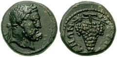 LYDIA, Sala. Imperial Period. Circa 2nd Century AD. Æ 15mm (2.52 gm). Laureate head of Herakles right / Cluster of grapes. SNG von Aulock -; SNG Copenhagen 434; cf. BMC Caria pg. 228, 7. VF, dark- and