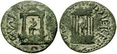 SYRIA, Trachonitis. Caesarea Panias. Diva Poppaea and Diva Claudia. Circa 65 AD. Æ 20mm (5.18 gm). Distyle temple with seated figure of Poppaea / Hexastyle temple with figure of Nero. Rosenberger III 