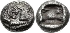 KINGS of LYDIA. Kroisos. Circa 564/53-550/39 BC. AR Twelfth Stater (8mm, 0.85 g). Sardes mint. Confronted foreparts of lion and bull / Incuse square. Berk 26–7; Traité I 413; Sunrise 14 (this coin). N