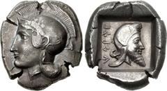 DYNASTS of LYCIA. Kherei. Circa 410-390 BC. AR Stater (20mm, 8.46 g, 12h). Uncertain mint. Head of Athena left, wearing crested Attic helmet decorated with spiral palmette and three olive leaves / Bea