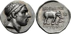 SELEUKID KINGS of SYRIA. Antiochos III ‘the Great’. 222-187 BC. AR Drachm (17mm, 4.05 g, 1h). Apamea on the Orontes mint. Struck circa 223-211 BC. Diademed head right / BAΣIΛEΩΣ ANTIOXOY, elephant wal