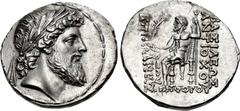 SELEUKID KINGS of SYRIA. Antiochos IV Epiphanes. 175-164 BC. AR Tetradrachm (30mm, 16.58 g, 12h). Antioch on the Orontes mint. Series 3, struck 168-164 BC. Bearded head of Zeus right, wearing laurel w