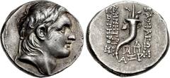 SELEUKID KINGS of SYRIA. Demetrios I Soter. 162-150 BC. AR Drachm (17mm, 4.25 g, 12h). Antioch on the Orontes mint. Dated SE 161 (152/1 BC). Diademed head right / BAΣIΛEΩΣ ΔHMHTPIOY ΣΩTHPOΣ, cornucopi