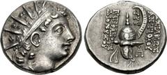 SELEUKID KINGS of SYRIA. Antiochos VI Dionysos. 144-142 BC. AR Drachm (16mm, 4.16 g, 1h). Antioch on the Orontes mint. Undated issue, struck circa 143-142 BC. Radiate and diademed head right / [B]AΣIΛ