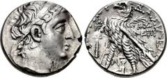 SELEUKID KINGS of SYRIA. Demetrios II Nikator. Second reign, 129-125 BC. AR Didrachm (19mm, 5.45 g, 12h). Tyre mint. Dated SE 185 (128/7 BC). Diademed [and draped] bust right / BAΣIΛEΩΣ [ΔHMHTPIOY], e