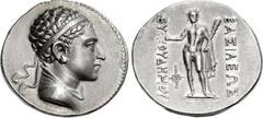 BAKTRIA, Greco-Baktrian Kingdom. Euthydemos II. Circa 185-180 BC. AR Tetradrachm (31mm, 16.92 g, 12h). Diademed and draped bust right / BAΣIΛEΩΣ EY-ΘYΔHMOY, Herakles standing facing, holding wreath in
