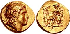 KINGS of THRACE, Macedonian. Lysimachos. 305-281 BC. AV Stater (19.5mm, 8.60 g, 9h). Pella mint. Struck circa 286-282 BC. Diademed head of the deified Alexander right, with horn of Ammon / BAΣIΛEΩΣ ΛY