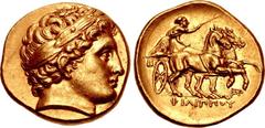 KINGS of MACEDON. Philip III Arrhidaios. 323-317 BC. AV Stater (18mm, 8.58 g, 4h). In the types of Philip II. Abydos mint. Struck under Leonnatos, Arrhidaios, or Antigonos I Monophthalmos. Head of Apo