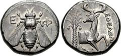 IONIA, Ephesos. Circa 390-325 BC. AR Tetradrachm (23.5mm, 15.24 g, 12h). Eoelthon, magistrate. Bee with straight wings; E-Φ flanking head / Forepart of stag right, head left; palm tree to left, EOEΛΘΩ