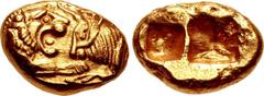 KINGS of LYDIA. temp. Cyrus – Darios I. Circa 550/39-520 BC. AV Stater (16.5mm, 8.07 g). Sardes mint. Confronted foreparts of lion and bull / Two incuse squares. Carradice pl. XI, 8; Berk 4; SNG Ashmo
