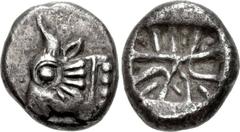 LYCIA, Uncertain. Circa 520-470/60 BC. AR Third Stater (12mm, 2.99 g). Predynastic period. Head of bull or calf left / Incuse square with internal lines of uncertain pattern. Falghera –; Reuter –; Tra