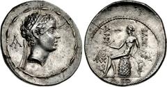 SELEUKID KINGS of SYRIA. Antiochos V Eupator. 164-162 BC. AR Tetradrachm (32mm, 16.18 g, 1h). Ptolemaïs (Ake) mint. Struck 164 BC. Diademed head of Antiochos V as a young child right; AY monogram to l