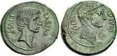 The Triumvirs. Octavian and Divus Julius Caesar. 38 BC. Æ Sestertius or Dupondius (32mm, 19.14 g, 11h). Southern Italian(?) mint. Bare head of Octavian right, wearing slight beard; CAESAR downward to 