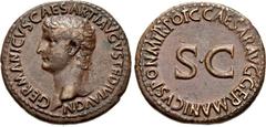 Germanicus. Died AD 19. Æ As (28mm, 11.03 g, 6h). Rome mint. Struck under Gaius (Caligula), AD 37-38. GERMANICVS • CAESAR • TI • AVGVST • F • DIVI • AVG • N •, bare head left / C CAESAR • AVG • GERMAN