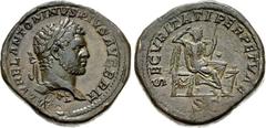 Caracalla. AD 198-217. Æ Sestertius (33mm, 31.83 g, 12h). Rome mint. Struck AD 211-213. M AVREL ANTONINVS PIVS AVG BRIT, laureate head right; c/m: large H with four-rayed star below; to left, crescent