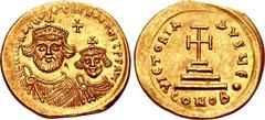Heraclius, with Heraclius Constantine. 610-641. AV Solidus (20.5mm, 4.38 g, 6h). Uncertain eastern military mint, 5th officina. Struck circa 613-616/8. ∂ NN ҺЄRACLIVC Єτ ҺЄRA CONSτ P P, crowned facing