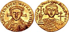 Justinian II. Second reign, 705-711. AV Solidus (20mm, 4.44 g, 6h). Constantinople mint. Struck circa 705. ∂ N IҺS CҺS RЄX RЄGNANTIЧM, facing bust of Christ Pantokrator / ∂ N IVS–τINIA–NVS MЧLTЧS AN, 
