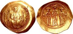 Eudocia, with Michael VII and Constantius. 1067. AV Histamenon Nomisma (26mm, 4.37 g, 6h). Constantinople mint. +IҺS XIS RЄX RЄςNANTIҺm, Christ Pantokrator enthroned facing / +MIX ЄV–ΔK ΚωNS, Eudocia,