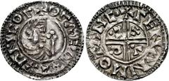 SWEDEN. Olof Skötkonung (the Treasurer). 995–1022. AR Penny (22mm, 1.98 g, 3h). Sigtuna mint; Leofman, moneyer. + OΓΛF Λ REX ΛN COΓ, draped bust of Olof right; scepter before / + ΓEN•ΛN MO TΛNC• , voi