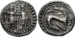 ANGLO-SAXON, Secondary Sceattas. Circa 715-720. AR Sceat (12mm, 1.19 g, 7h). Series N, type 41b. Mint in East Kent or lower Thames region. Two figures standing facing, each holding long cross pommée i