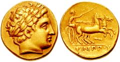 KINGS of MACEDON. Philip II. 359-336 BC. AV Stater (8.54 gm). Pella mint. Struck circa 323-315 BC. Estimate $1500 KINGS of MACEDON. Philip II. 359-336 BC. AV Stater (8.54 gm). Pella mint. Struck circa