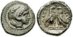 KINGS of MACEDON. Alexander III. 336-323 BC. AR Diobol (1.37 gm). 'Amphipolis' mint. Lifetime issue, struck circa 336-323 BC. Estimate $1250  KINGS of MACEDON. Alexander III. 336-323 BC. AR Diobol (1.