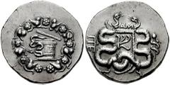 MYSIA, Pergamon. Circa 133-67 BC. AR Cistophoric Tetradrachm (12.44 gm). Struck circa 95-92 BC. Estimate $200 MYSIA, Pergamon. Circa 133-67 BC. AR Cistophoric Tetradrachm (12.44 gm). Struck circa 95-9