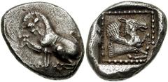 DYNASTS of LYCIA. Uncertain Dynast. Circa 480-440 BC. AR Stater (9.25 gm). Estimate $1000 DYNASTS of LYCIA. Uncertain Dynast. Circa 480-440 BC. AR Stater (9.25 gm). Lion seated left with raised paw / 